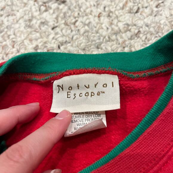 Christmas Novelty Sweatshirt Sz L Reindeer "Lighten Up" Embroidered Vintage - Picture 3 of 7